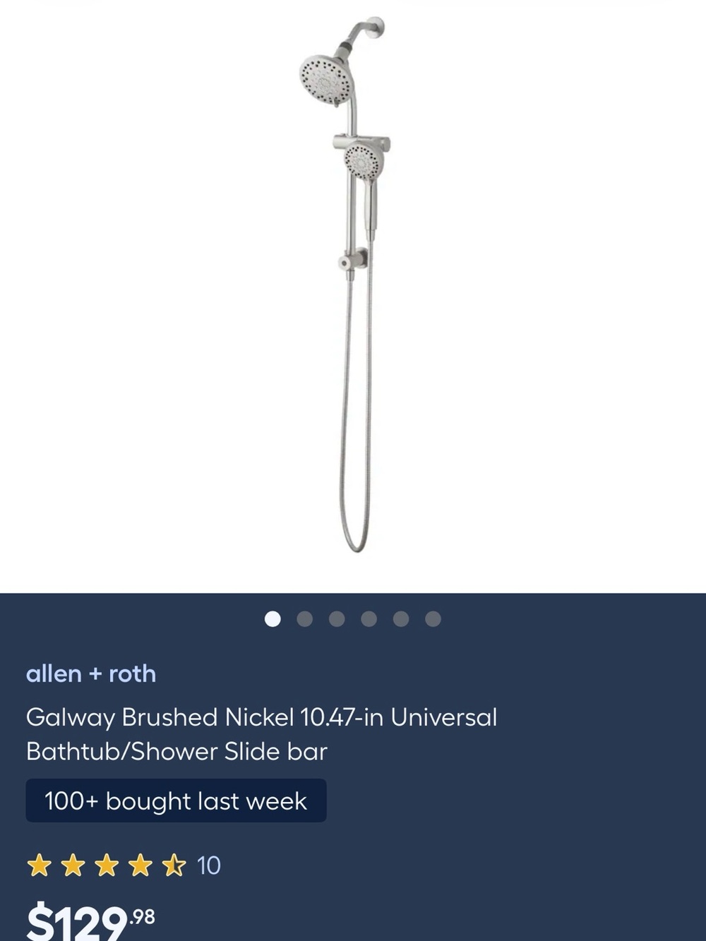 allen + roth Brushed Nickel Shower Slide Bar with Handheld Shower - Silver